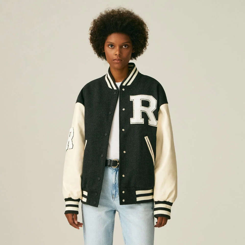 (UNISEX)60105 WOOL VARSITY PADDED JACKET_CHARCOAL