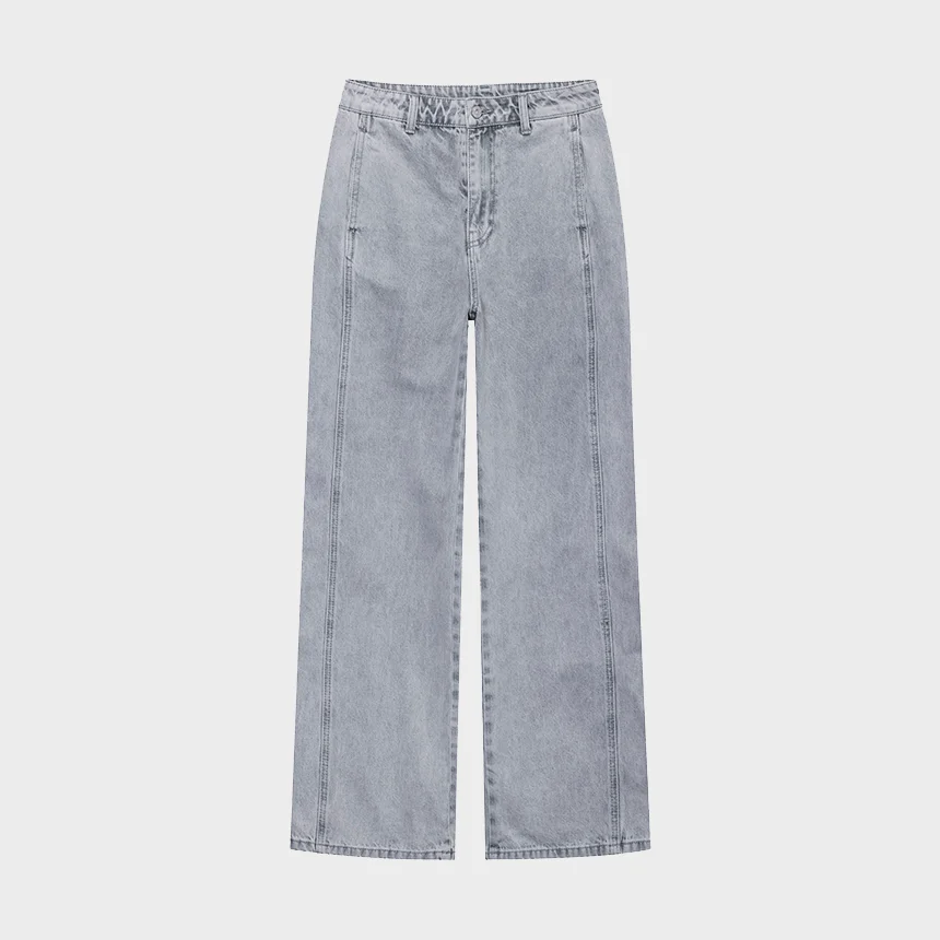 W 色 牛仔 弧形 褲子 Light Gray