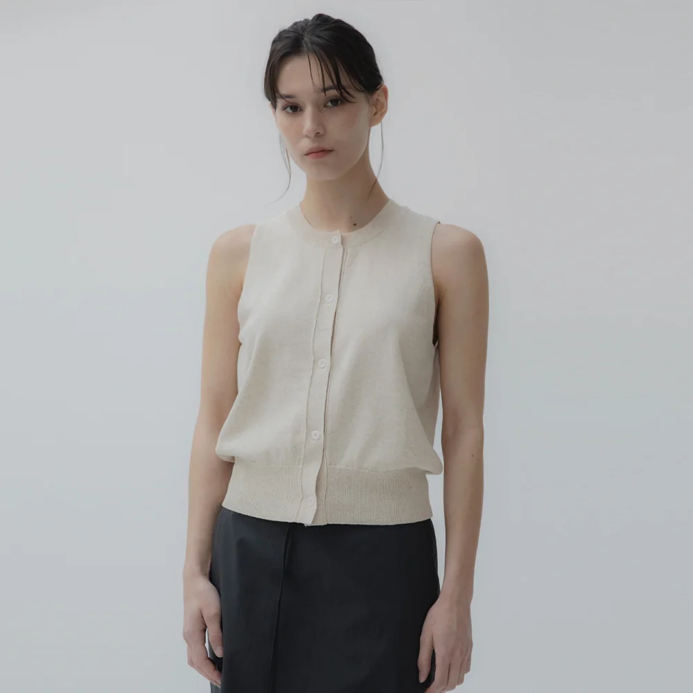 Button linen vest (natural)