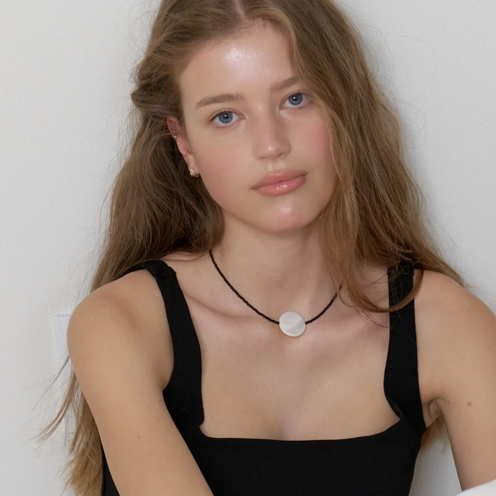 Moon Pearl Onyx Necklace (L262MNK010)