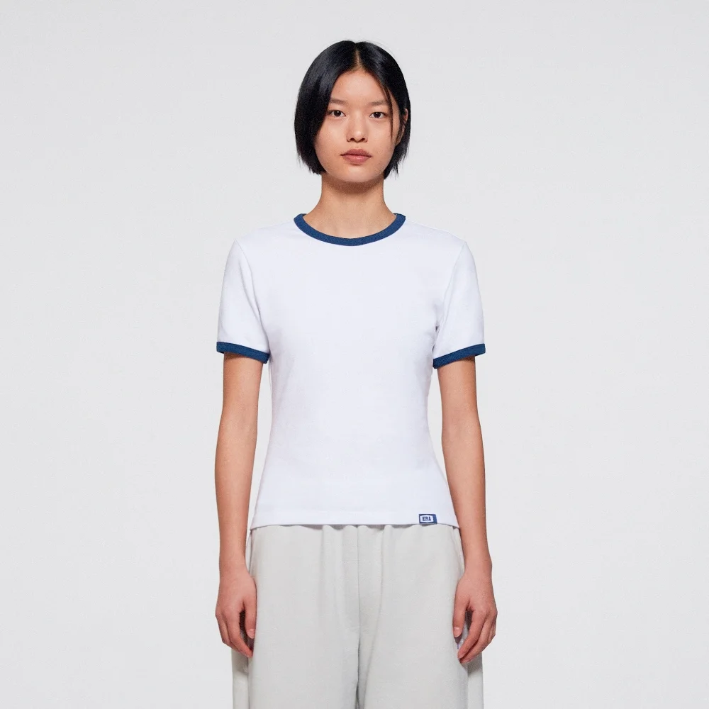 WOMEN COLOR EDGE SLIM T - WHITE BLUE