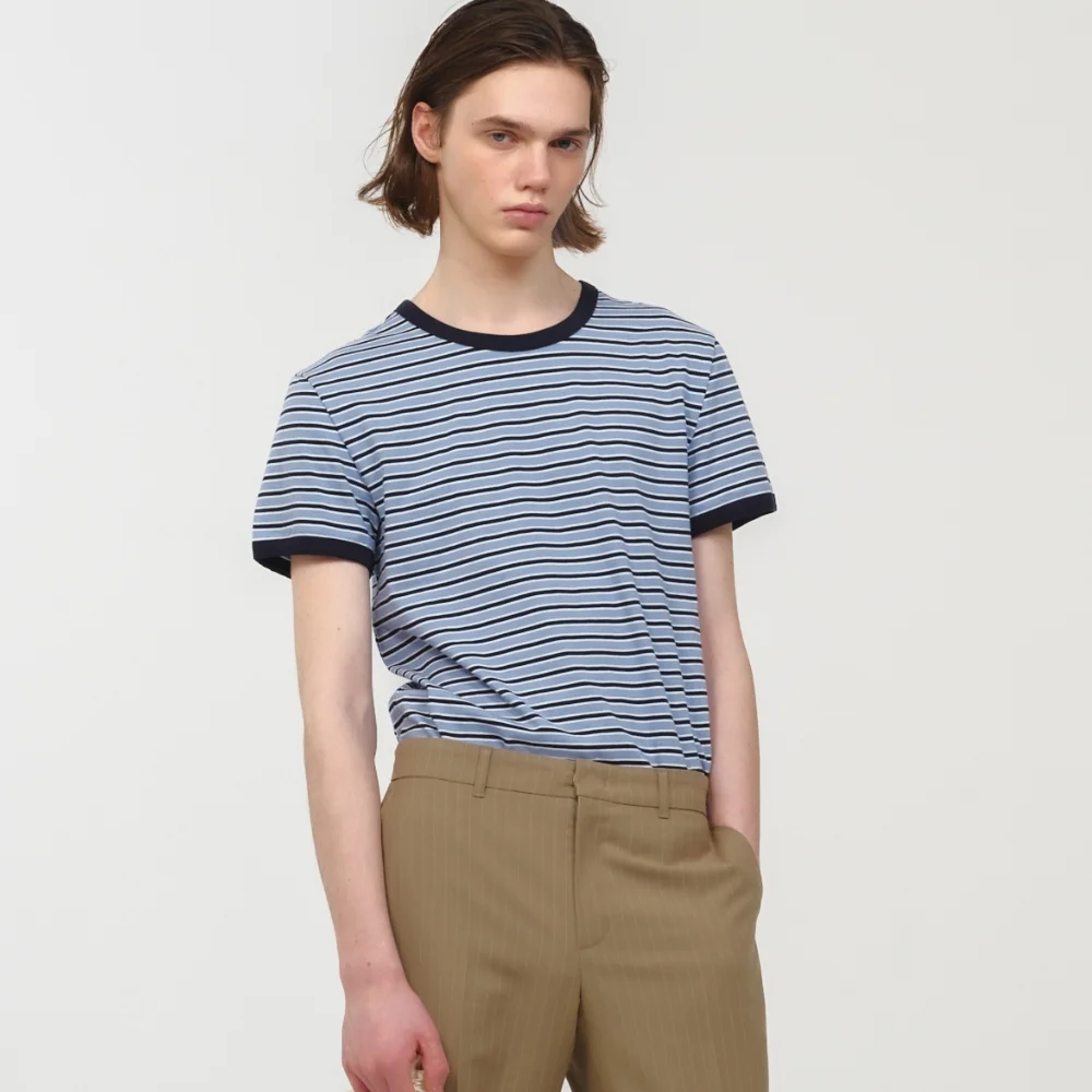 UNISEX, Stripe Ringer T-Shirt / Sky Blue