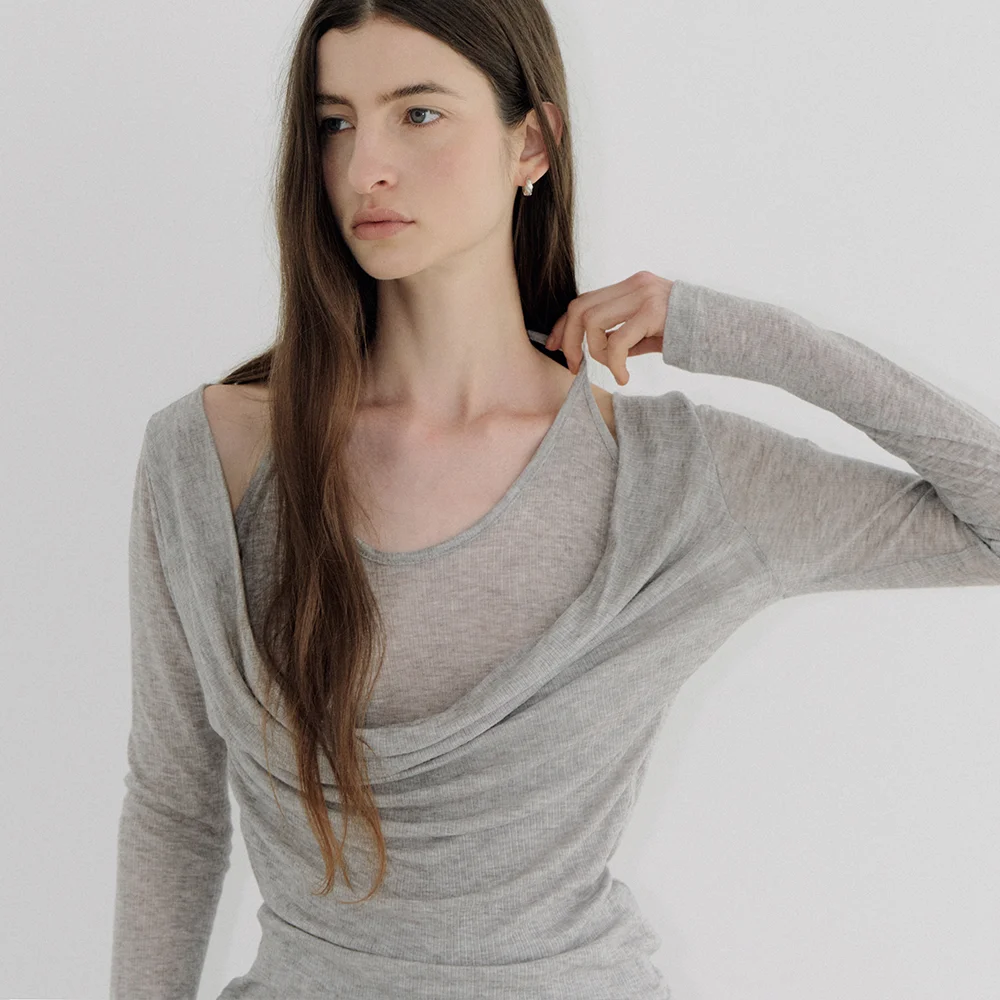 layered wool tencel T-shirt (oat gray) orc 6109
