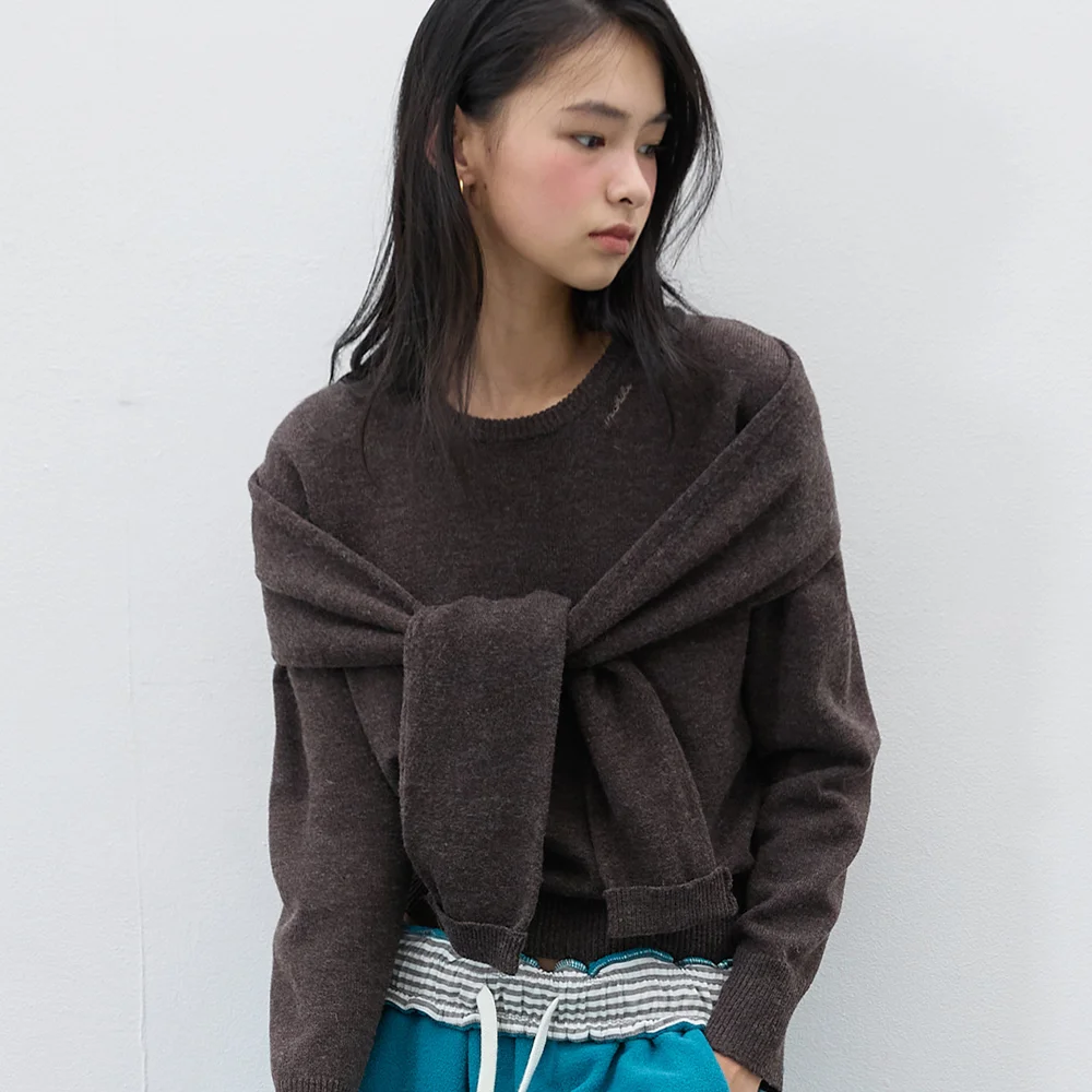 Layered Shawl Wool Knit Espresso