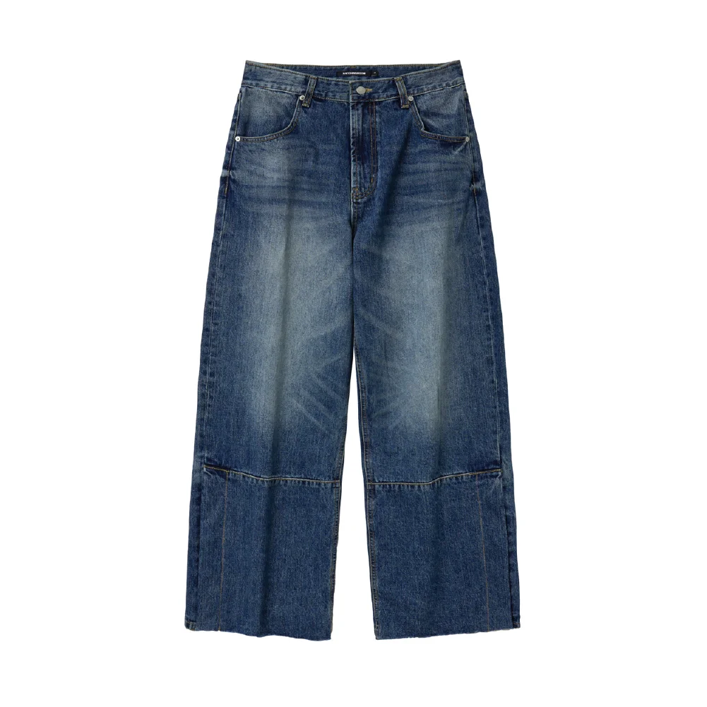 Flare Button Jeans Washed Blue