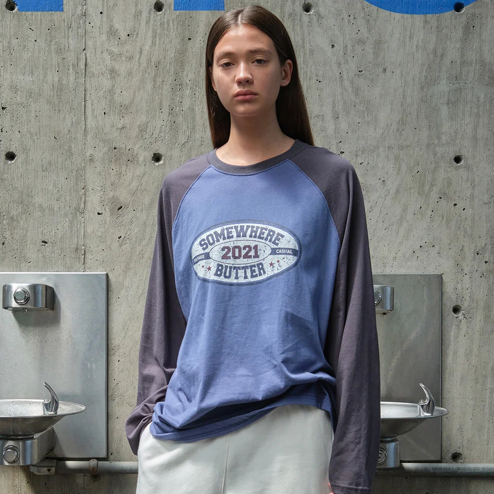 Leo Raglan Long Top - Blue(Charcoal)