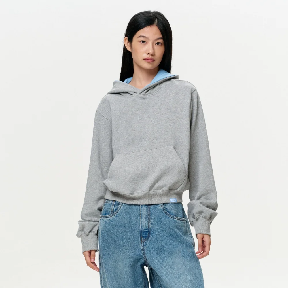 UNISEX ERA COLOR LAYERED HOODIE - MELANGE GRAY