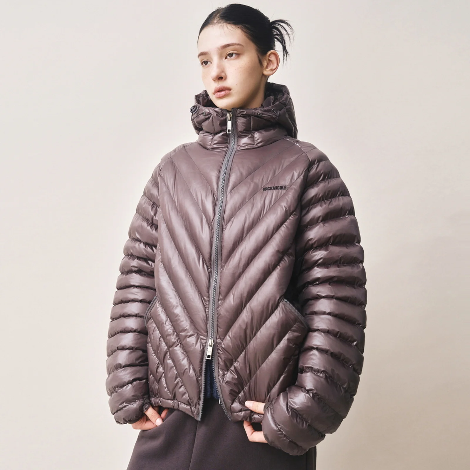 NICOLE LIGHT WEIGHT HOODY PADDING_CHARCOAL