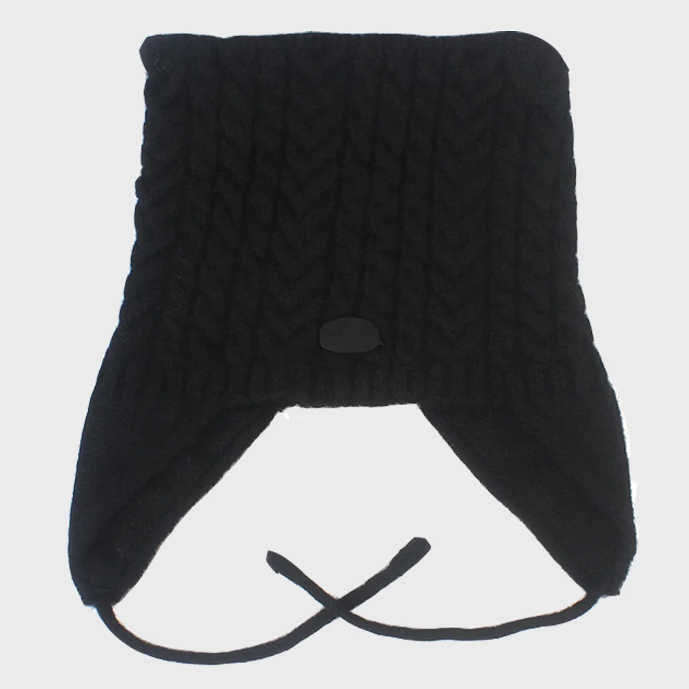 Wool Twist Cat Black Earflap Hat 貓耳帽