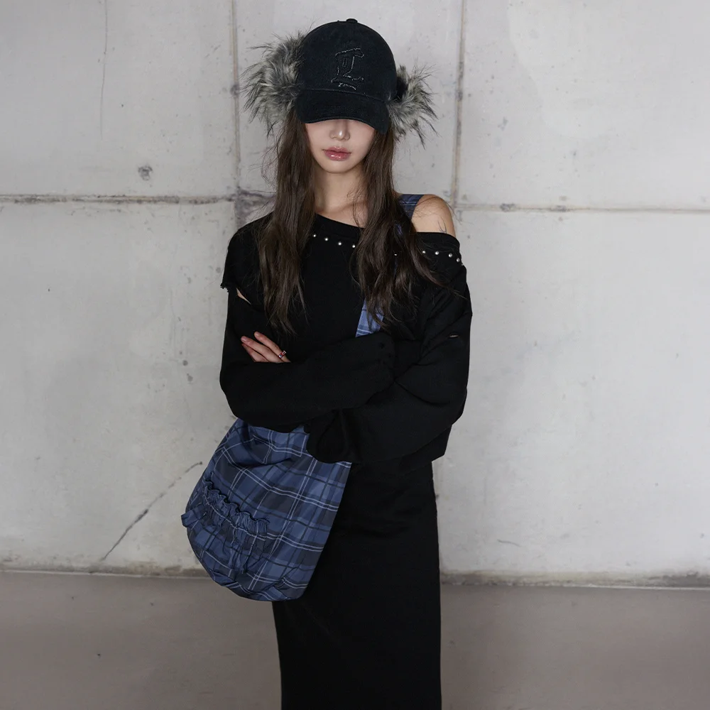 CHECK 2WAY HOBO BAG NAVY BR4AB002
