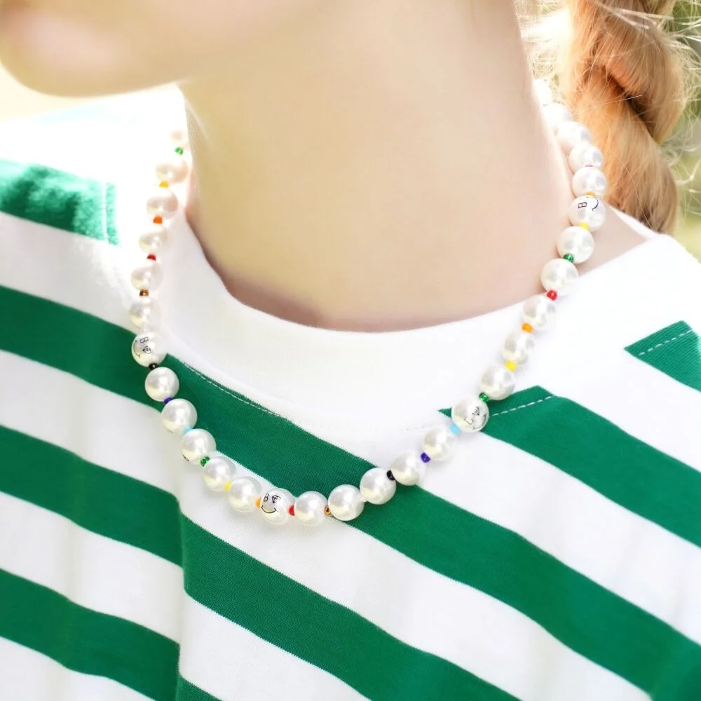 Pearl smile color beads band Necklace 笑臉 珍珠 彩虹 色 串珠 頸鏈