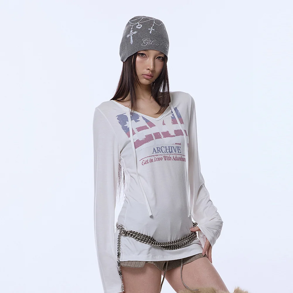 USA LOGO V NECK LONG SLEEVE_WHITE