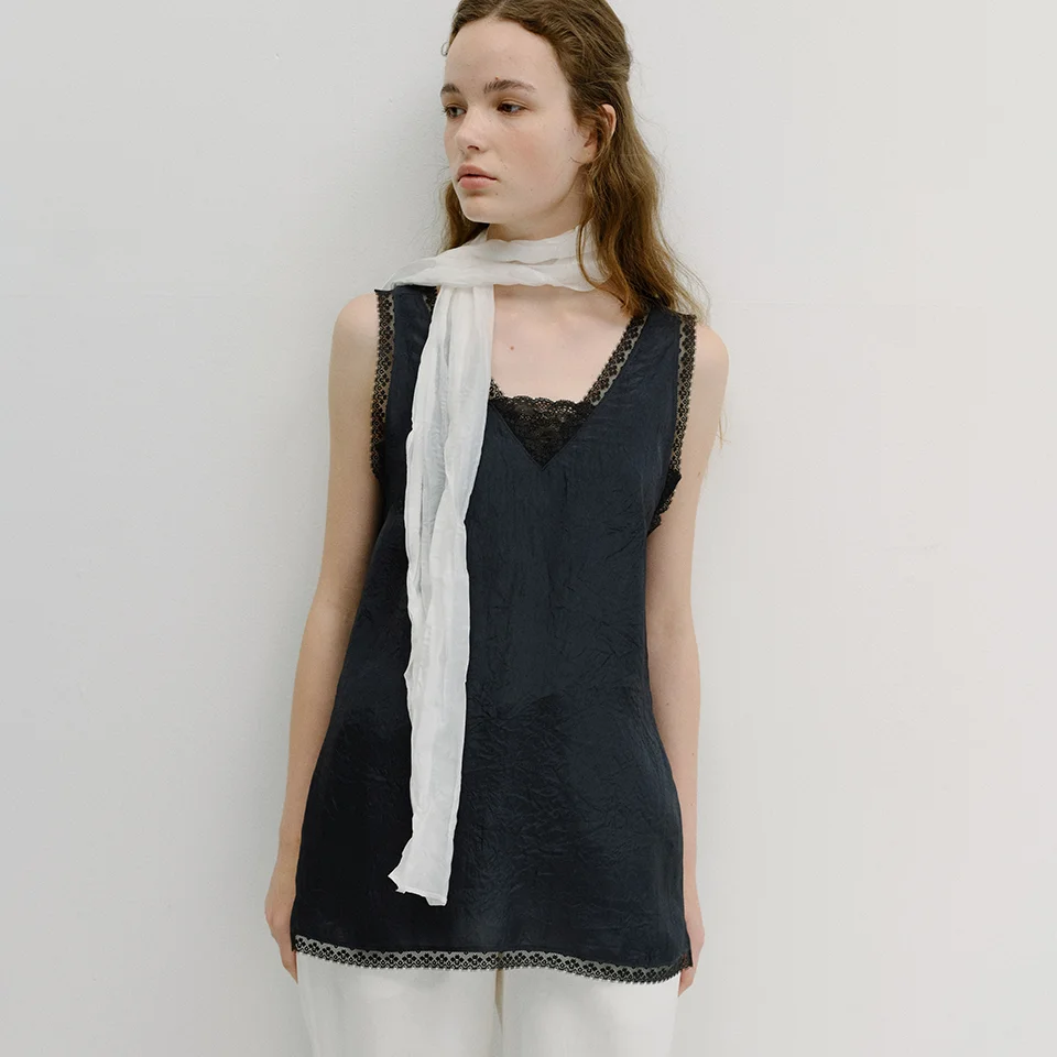 lace sleeveless long top (navy)