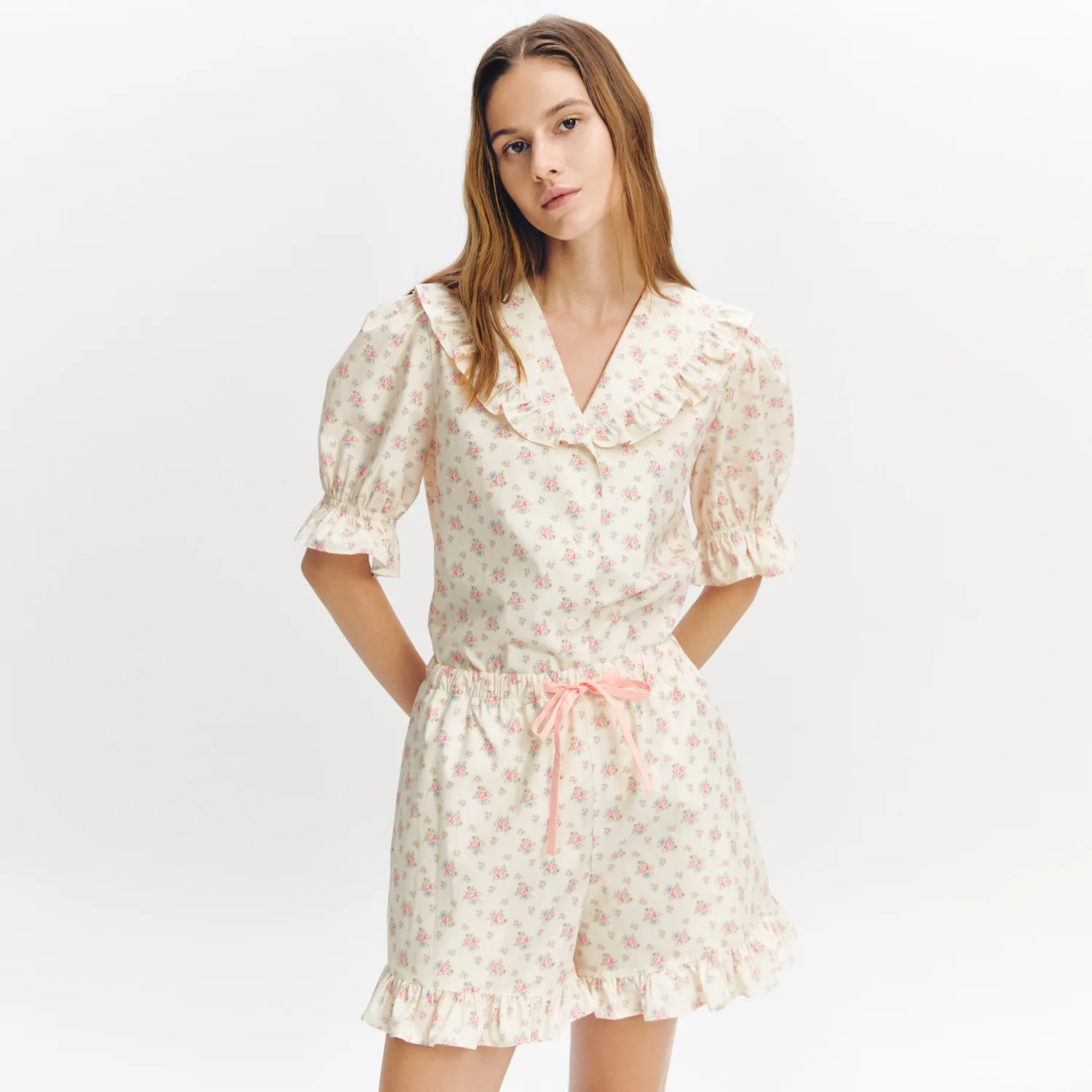 Frilly Flower Pajama Pair PINK