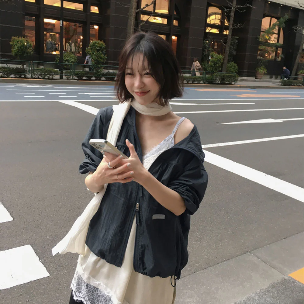 Sparkle Shirring Windbreaker (Navy)