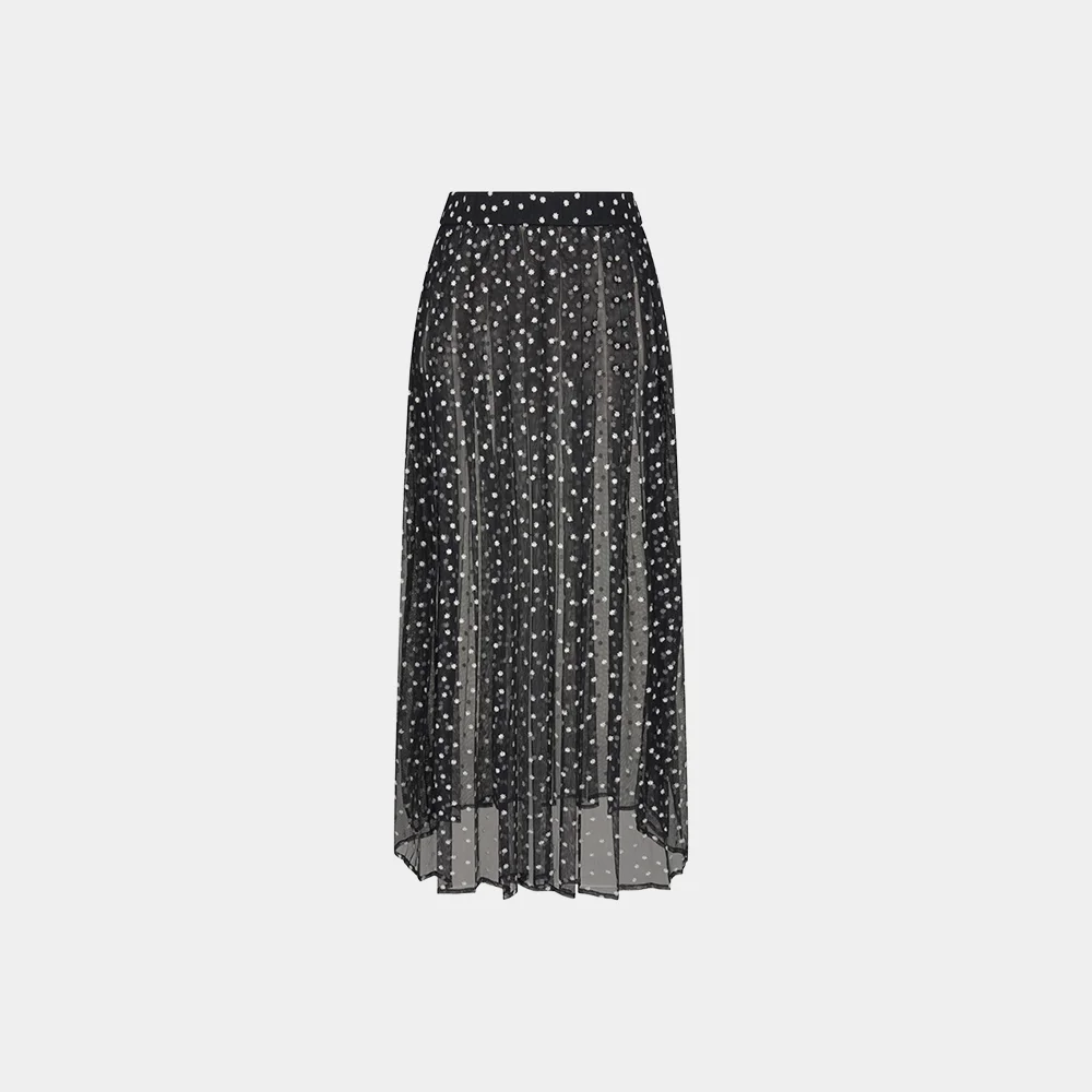 (W) JAPANESE FLORAL LACE PLEATED SKIRT - BLACK