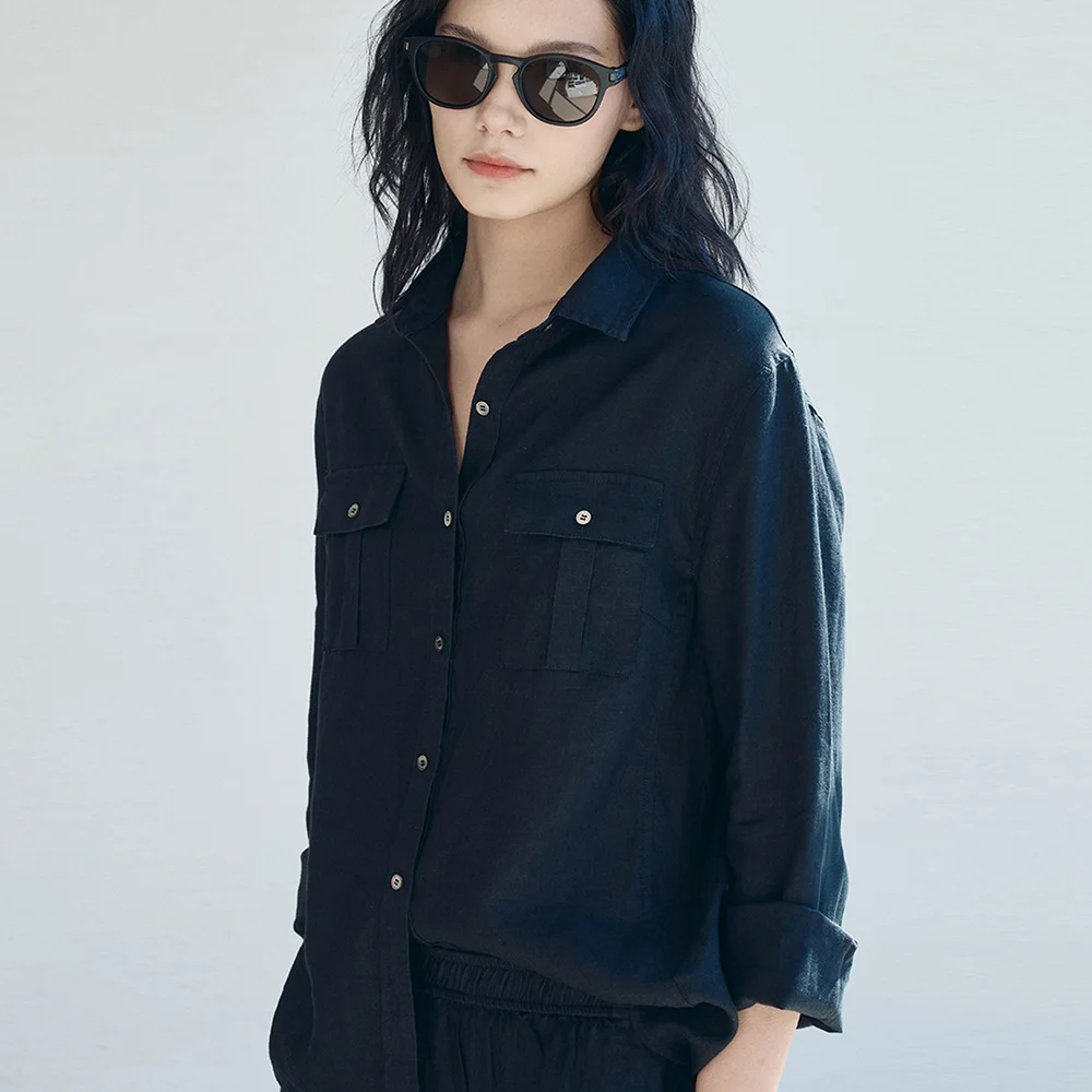 Linen Lounge Pocket Shirt_Black