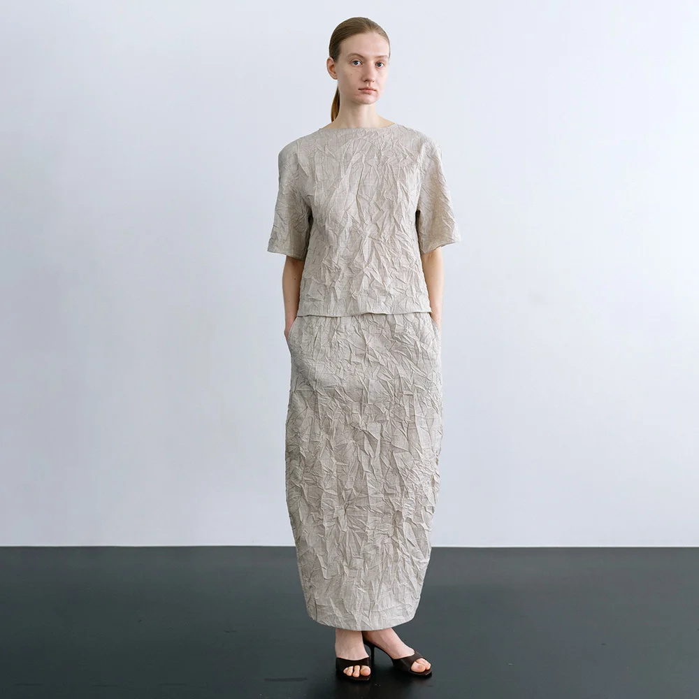 Raw Crumple Skirt in Oatmeal