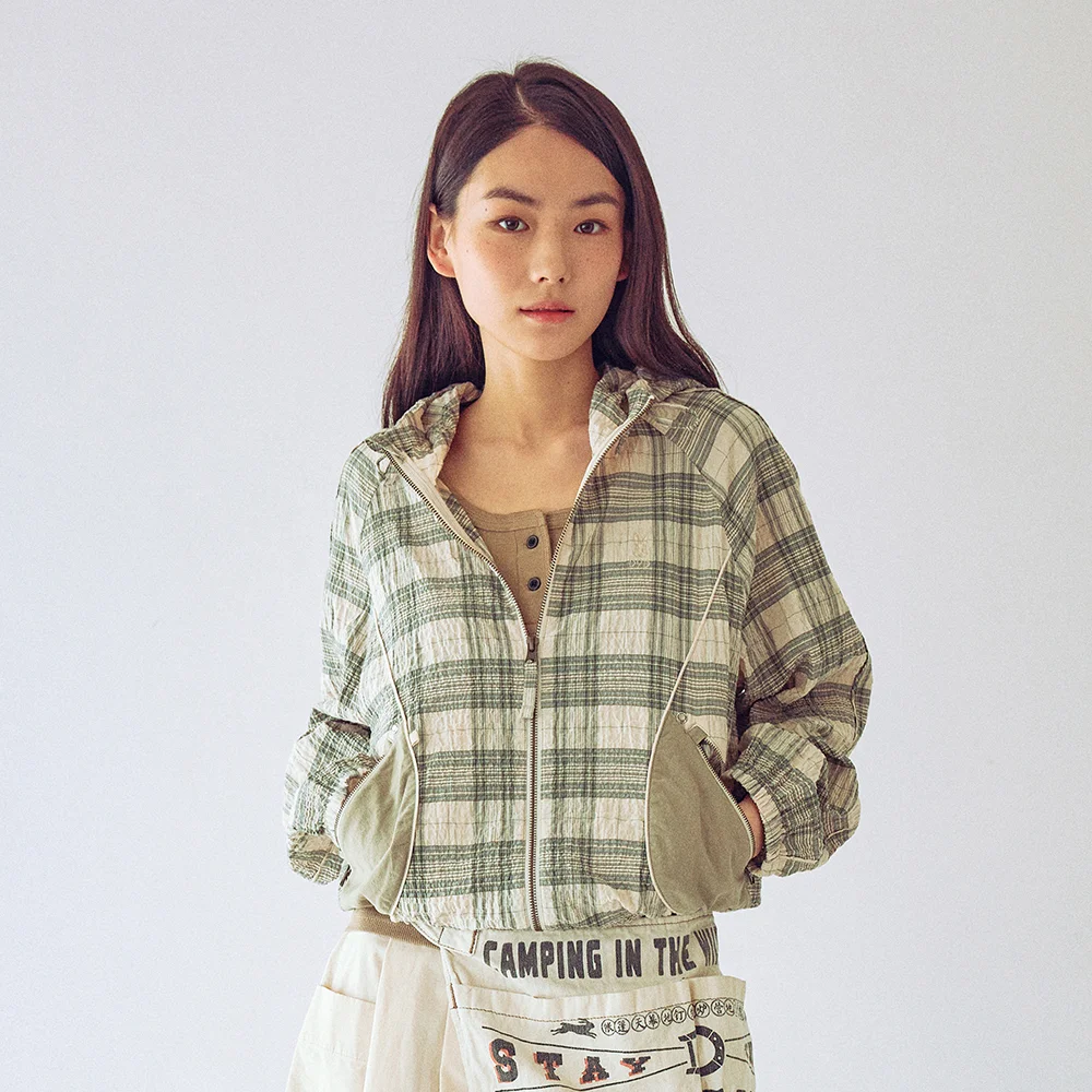 女裝) 泡泡紗 格紋 外套(IVORY)