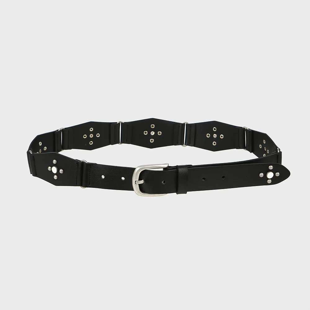 RIVET HEXAGON ECO LEATHER BELT BLACK BQ4AA001