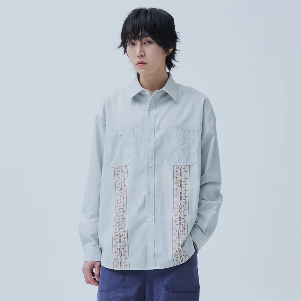 Navaho Pringting Long Sleeve Shirt BlueWhite