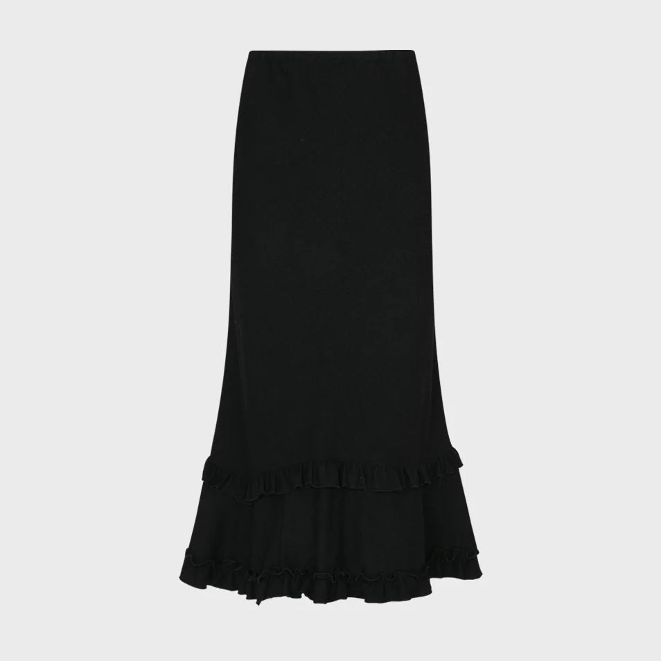 Unbar Frill Maxi Skirt (Black)