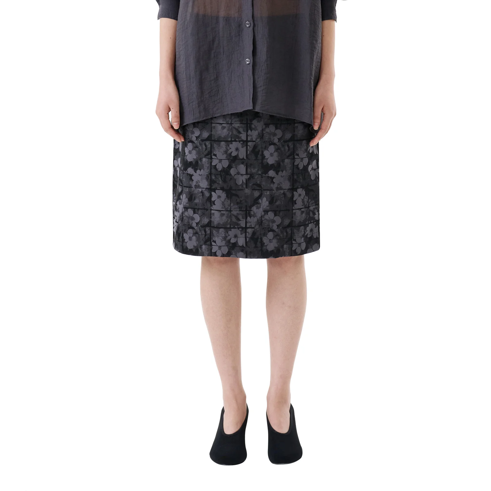 JACQUARD COLUMN MIDI SKIRT (GRAY)