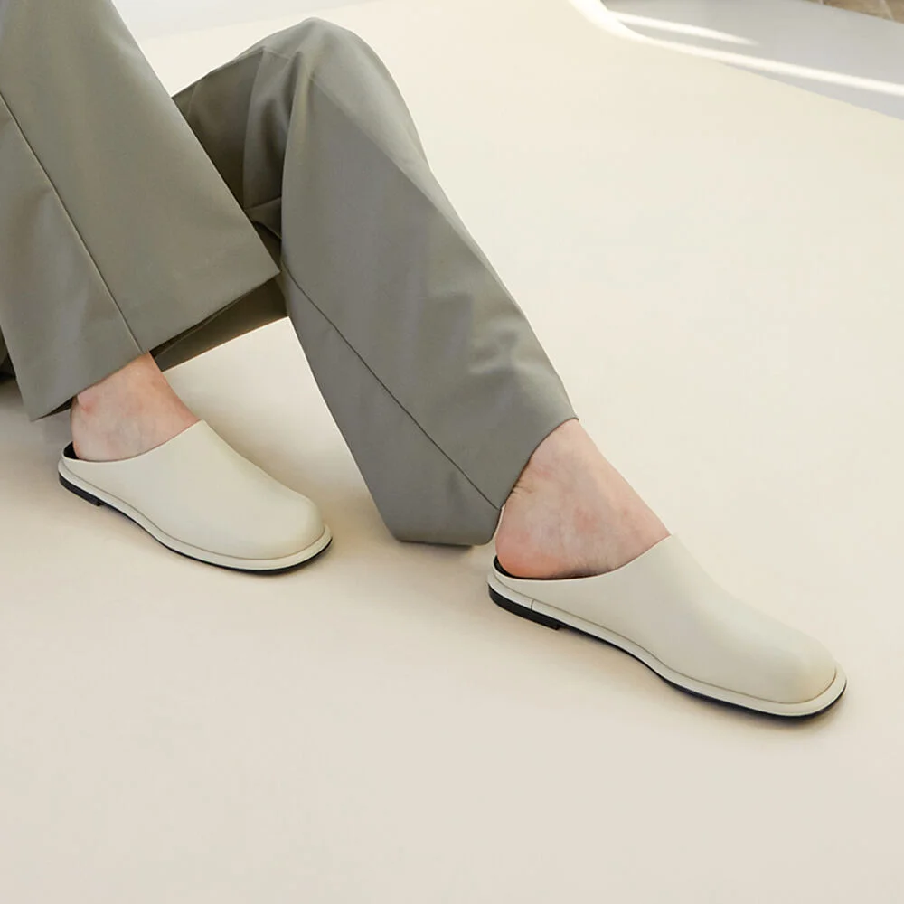 Lisa Mules Leather Ivory