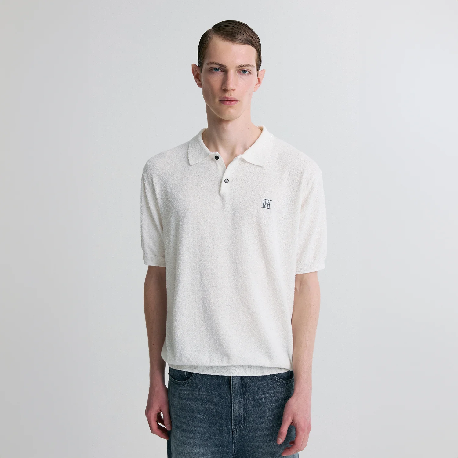 BOUCLE KNIT POLO SHIRT WHITE