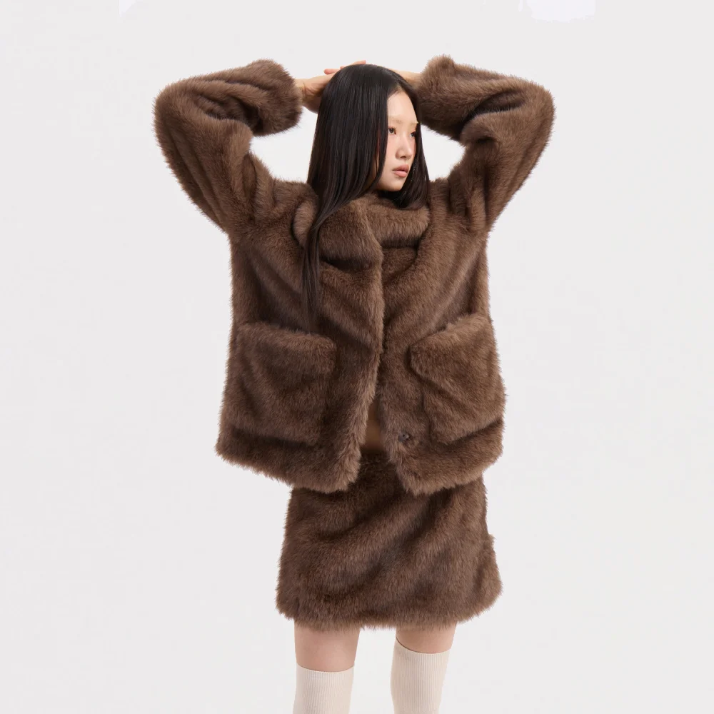 Chouetties by LUCKY CHOUETTE Fake Fur Mini Skirt (brown) LAKAX25300BRX