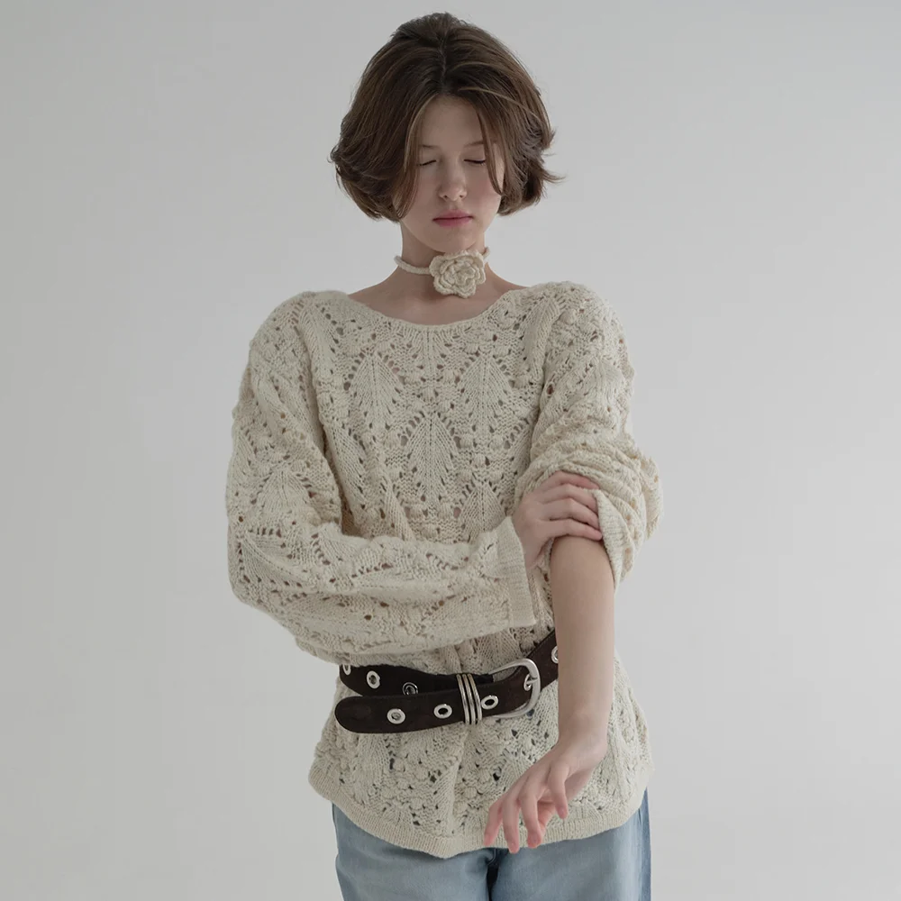 CORSAGE POINTELLE PULLOVER (IVORY)