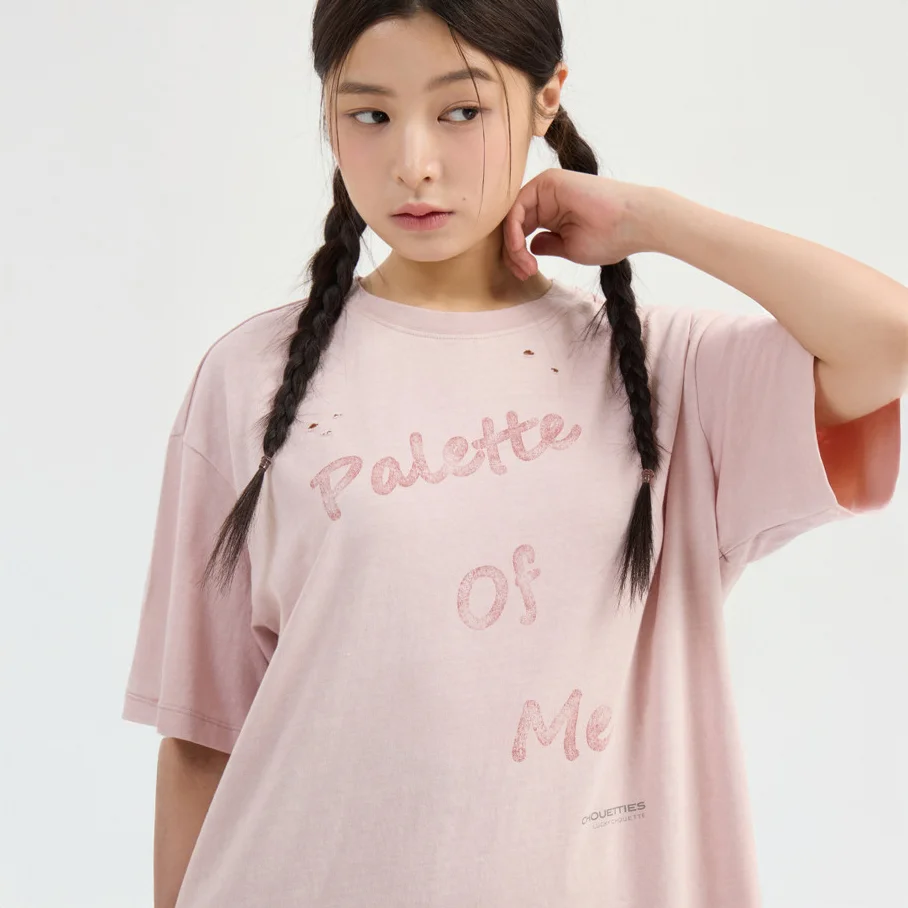 Chouetties by LUCKY CHOUETTE Lettering Graphic Vintage Half Sleeve T-shirt (pink) LATAX26370PIX