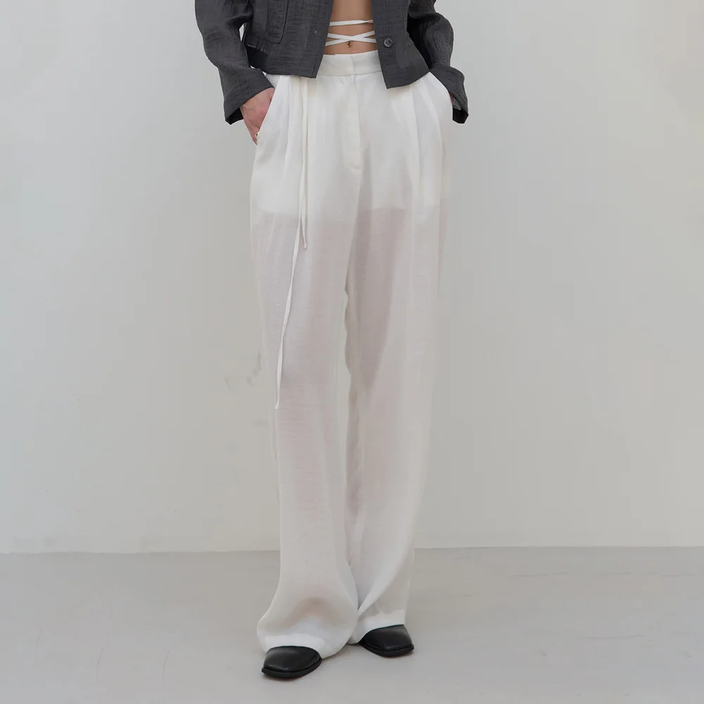 Wrinkle Textured Tie Trousers (ivory)
