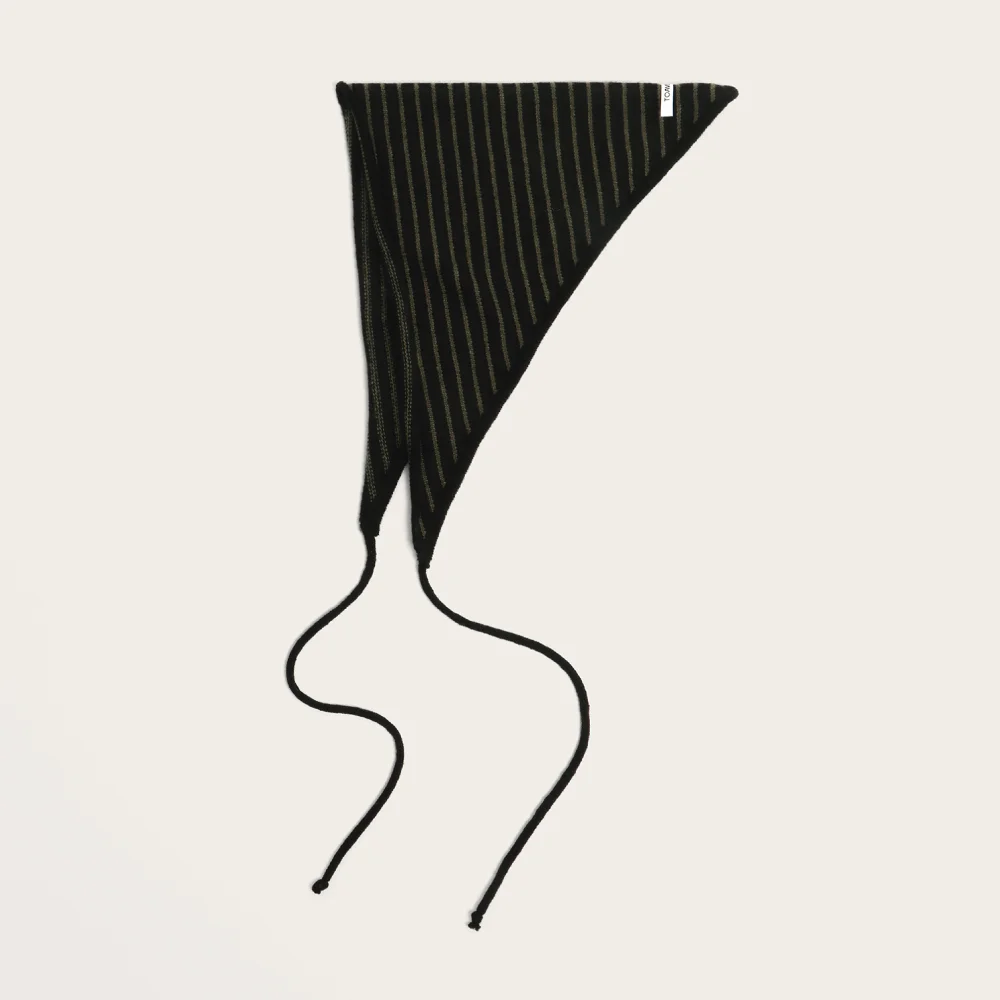 Wool Striped Knit Kerchief (Black)