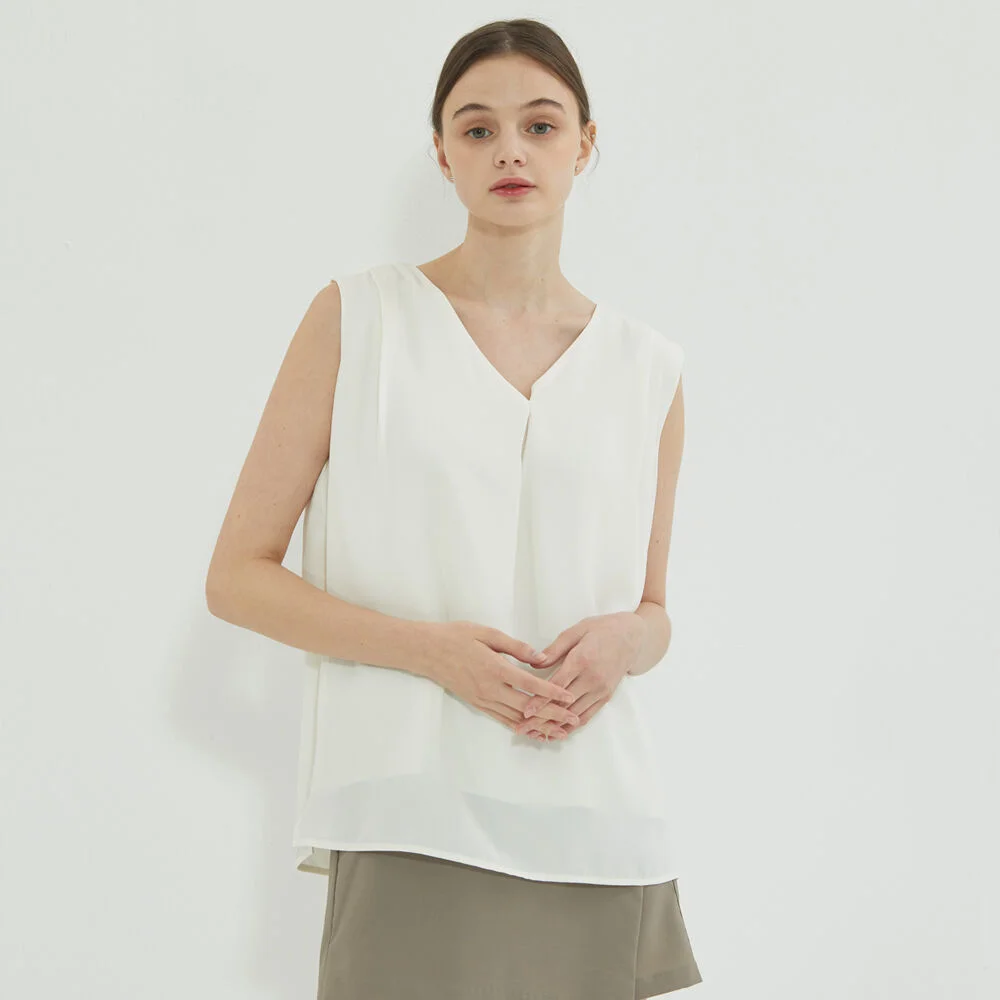 Pintuck Double Layer Blouse Ivory