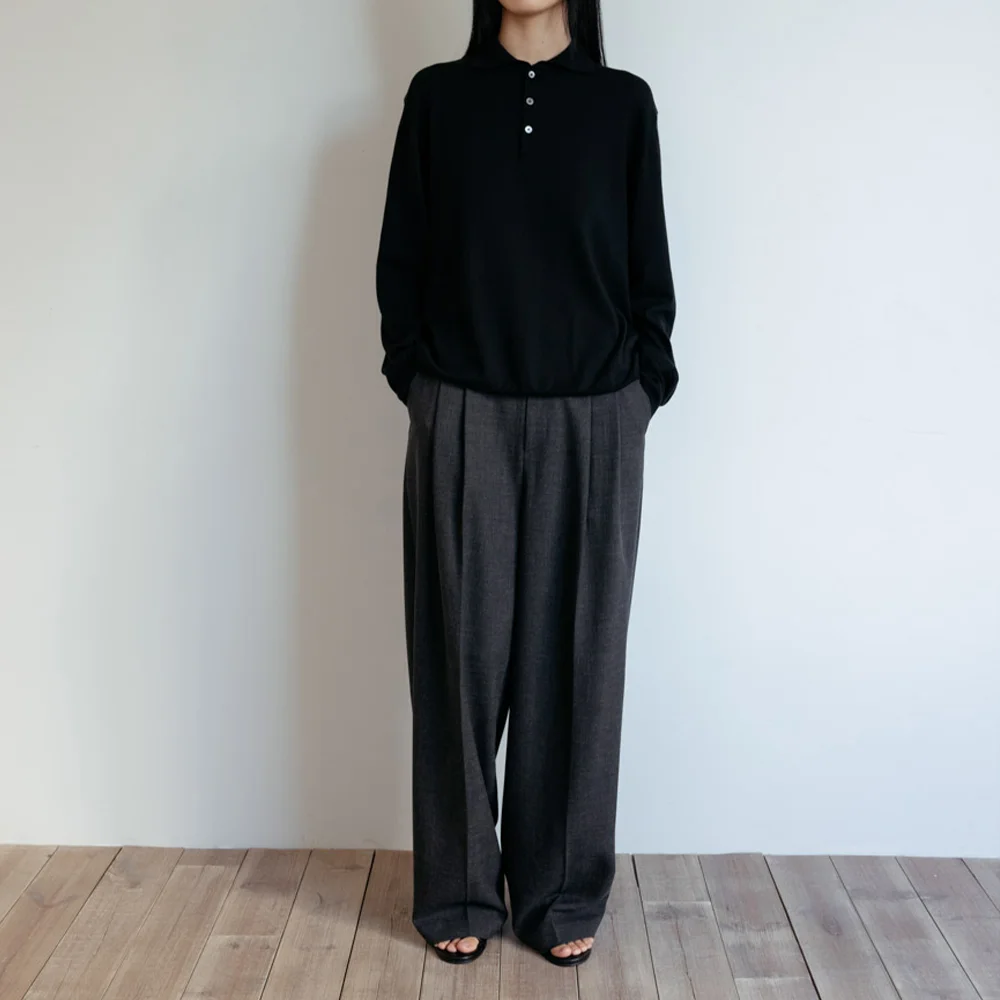 Wide Two-Tuck Slacks (Charcoal)