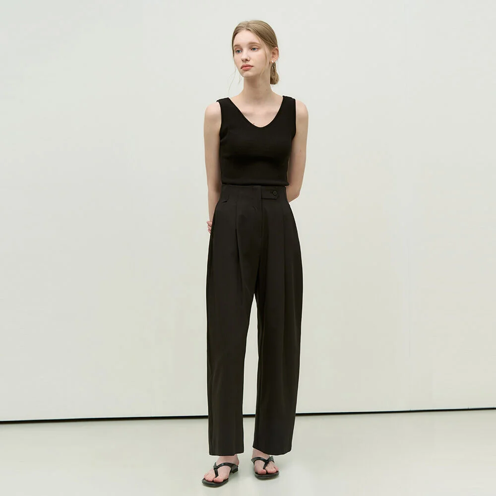 Summer side button high waist slacks - black