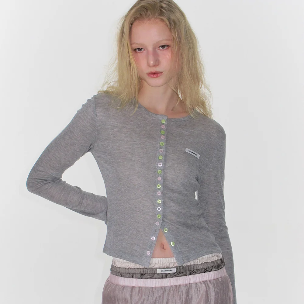 SHEER COLOR BUTTON CARDIGAN_MELANGE GREY