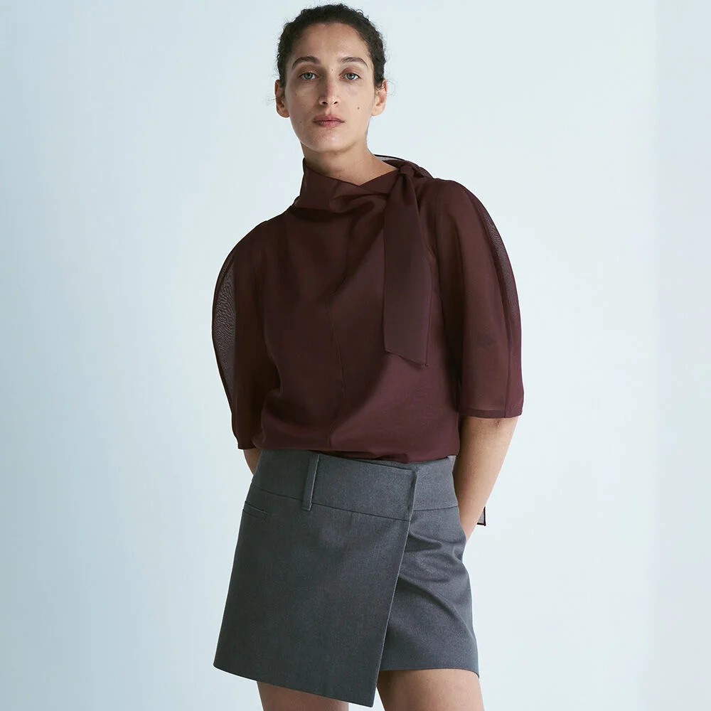 Sheer Scarf-Neck Blouse B305-83