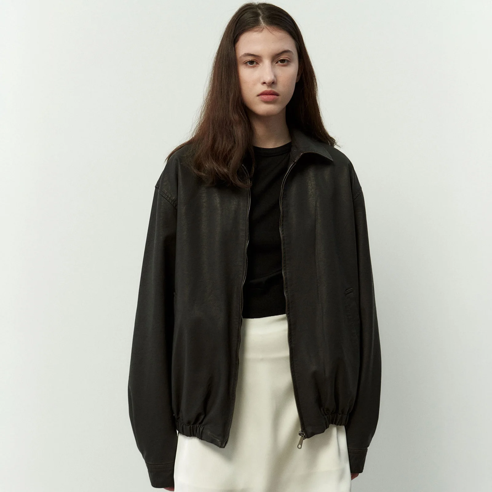 Fake Vintage Leather Blouson - Dark Brown