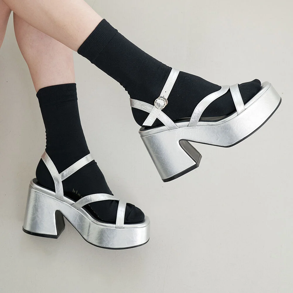 Kai Flatform Sandals Leather Silver
