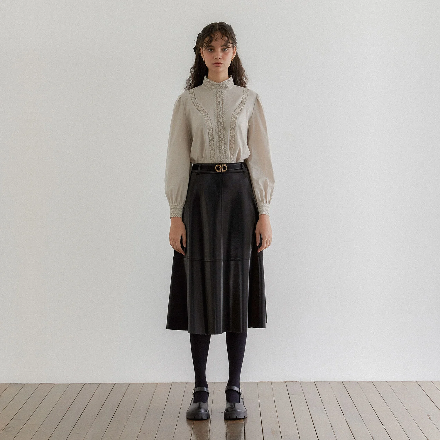 Fake Leather A-line Midi skirts
