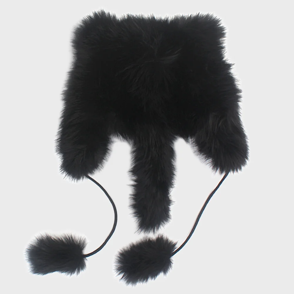 Fox Black Poly Fur Balaclava 狐狸帽