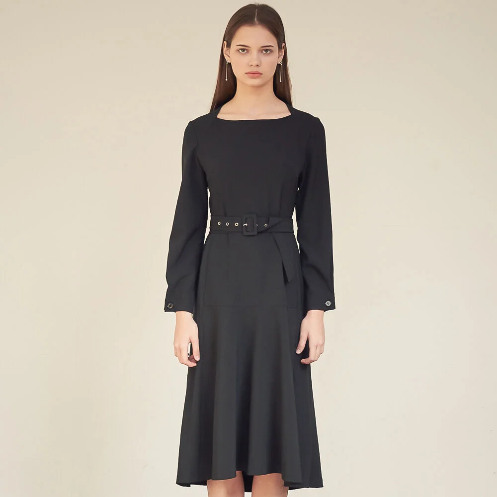 Rita Belted Flare One-piece_Black