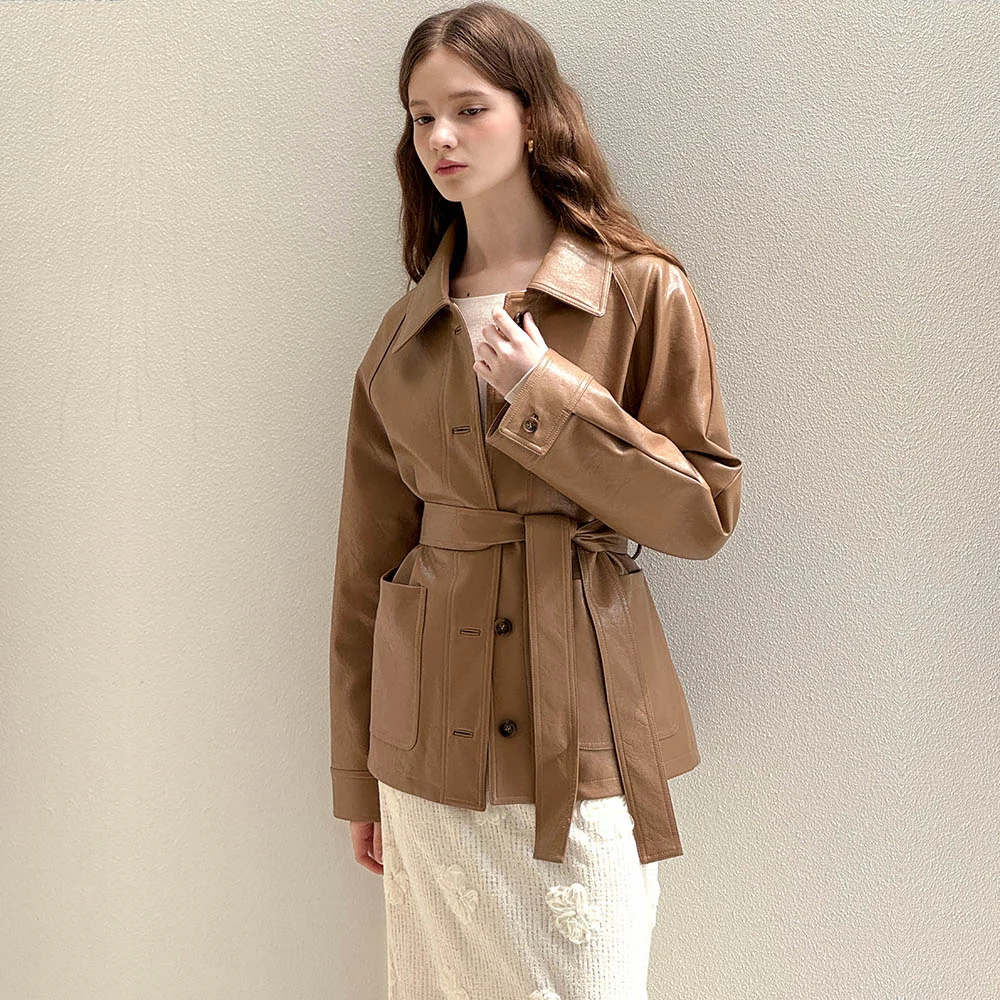 Daze belted leather Brown jacket