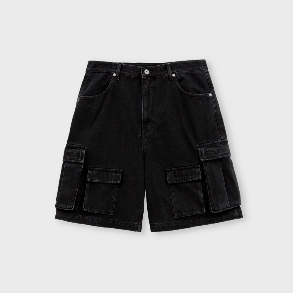 Military Denim Shorts, Black