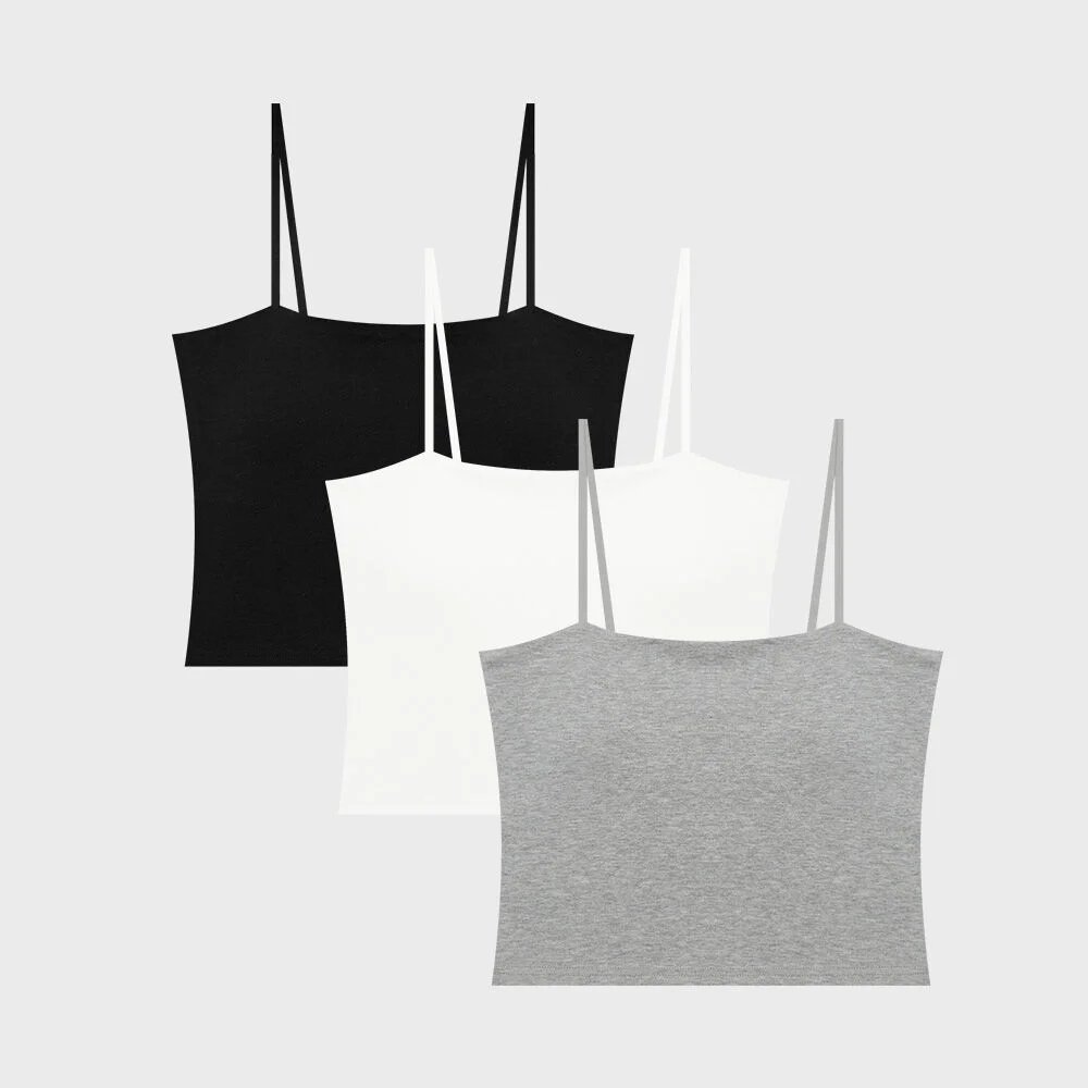 皮革標籤 點綴 短版上衣 3PACK