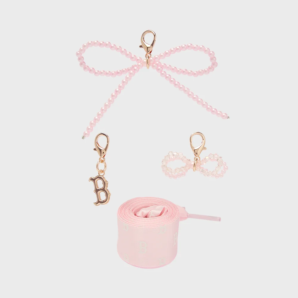 球隊 標誌 珍珠 蝴蝶結 Shoelace 套裝 BOS (Pink)
