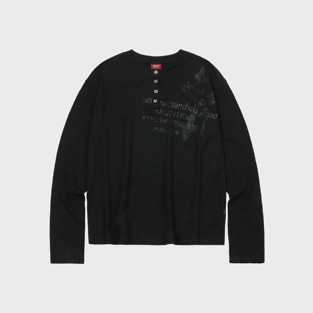 Cross Slub Henley Neck Black