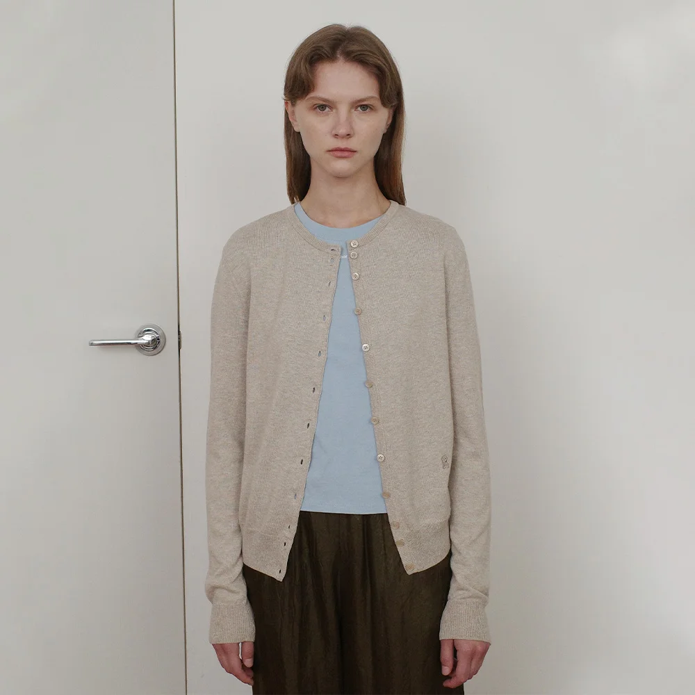 COTTON BASIC ROUND CARDIGAN - BEIGE